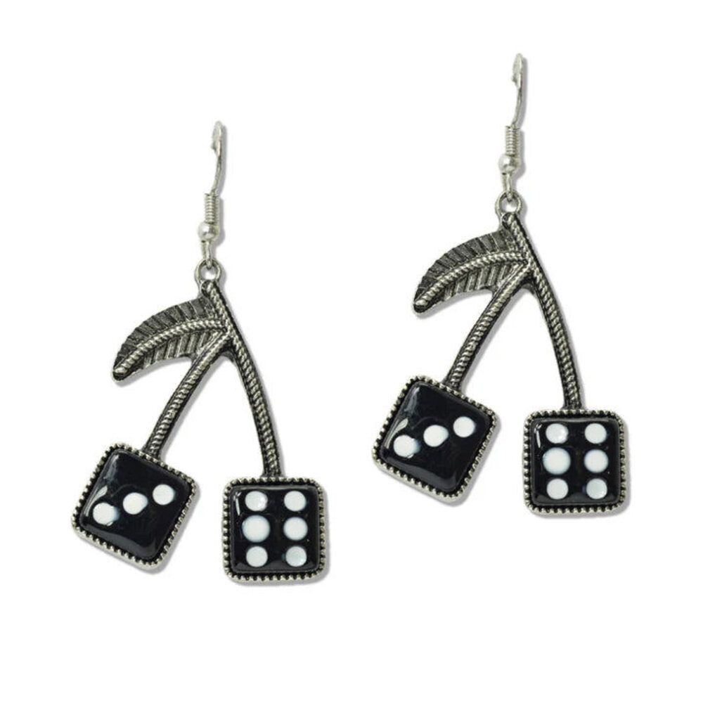 Western Cherry Dice Dangle Earrings Black